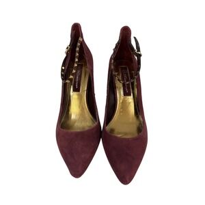 BCBGeneration Pumps Women 8.5 Burgundy Suede Studded‎ Ankle Strap Heels